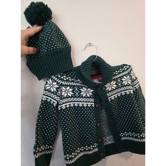 Tahari Boys Sz 18 Mo Fair Isle 2 Piece Sweater Winter Hat Set Holiday Xmas - Picture 2 of 7